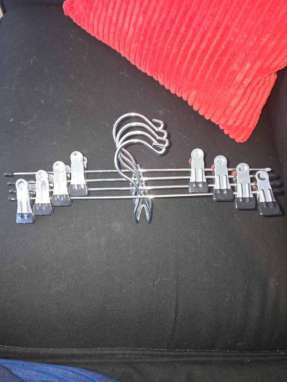 Set of Metal Skirt/Pant Hangers with Clips - Silver & Black 4